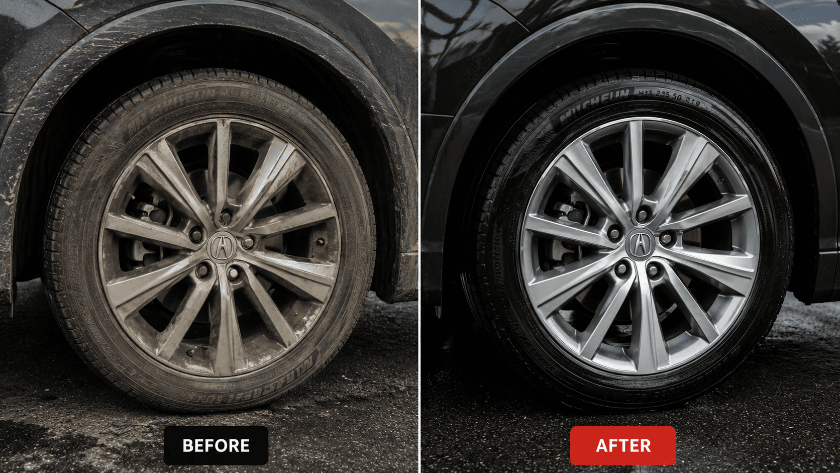 Wheel cleaning before and after result